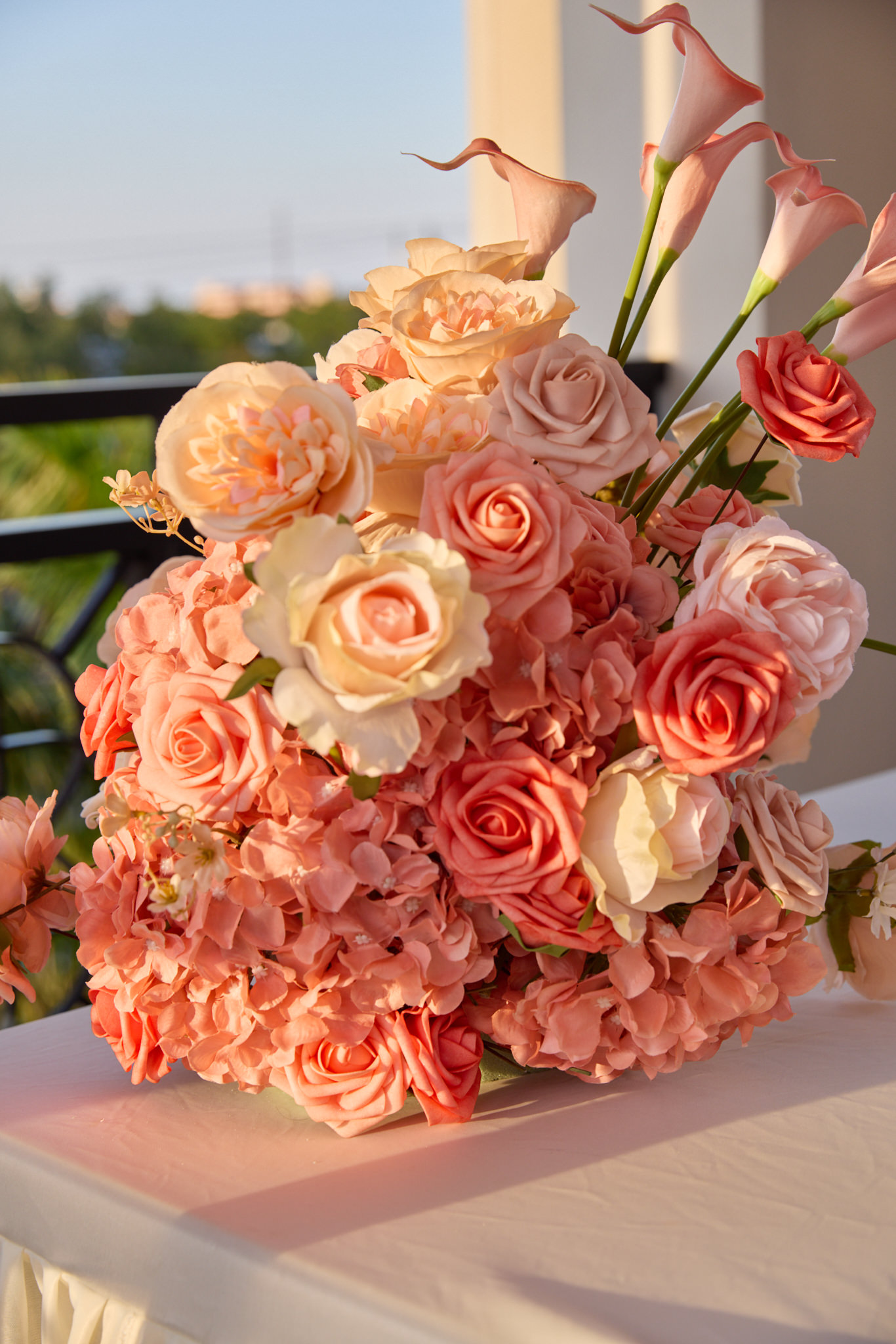 Pink and ivory floral arrangement available through Stellar Night Events